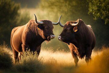 majestic bulls in field generative art
