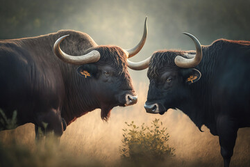 majestic bulls in field generative art