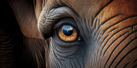 Detailed Shot of a Elephan's Expressive Eyes. AI-Generated