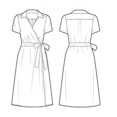 Women's Wrap Dress fashion vector sketch, Apparel template - Illustrator CC