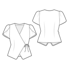 Women's  Petal Sleeve Blouse fashion vector sketch, Apparel template - Illustrator CC