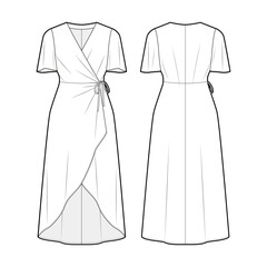 Women's Crossover Short Sleeve Wrap Dress fashion vector sketch, Apparel template - Illustrator CC