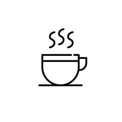 Hot drink in a coffee mug with saucer. Drinks menu in coffee shop, restaurant. Pixel perfect, editable stroke icon