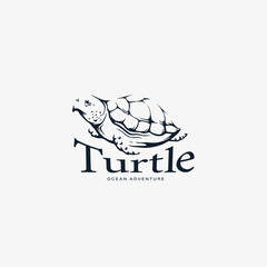 Sea turtle icon logo illustration with line art silhouette black style concept