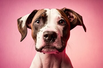 Portrait photography of a beautiful dog breed on a pink background. shot studios was. Funny pet select focus. Pet Lover concept . Pets indoors. Pet care and animals idea. front view. Generative AI
