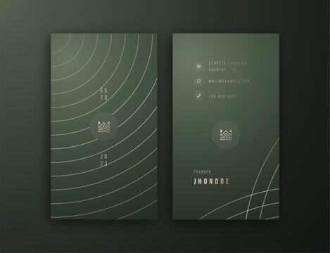 luxury elegant green and gold with white accent vertical business card editable  template