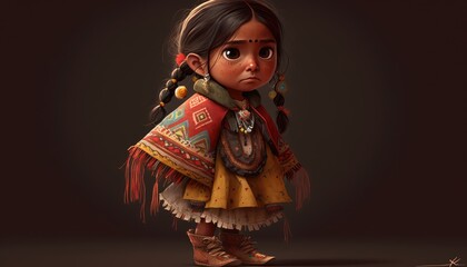 beautiful quechua girl en traditional clothes. peruvian. Created with generative AI.