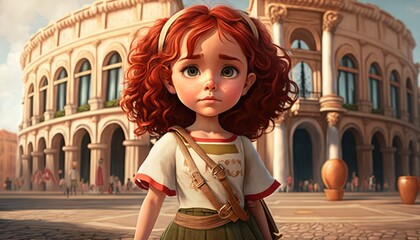 girl in ancient Rome, dressed in ancient Roman clothing. Created with Generative AI.