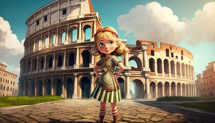 girl in ancient Rome, dressed in ancient Roman clothing. Created with Generative AI.