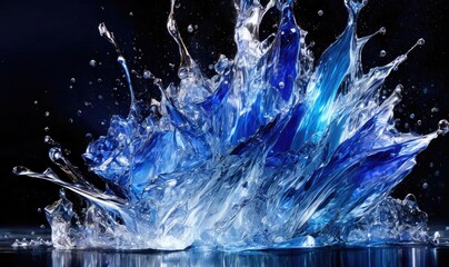 Fototapeta premium Blue Water splashes on black - abstract freeze frame, Generative AI. 