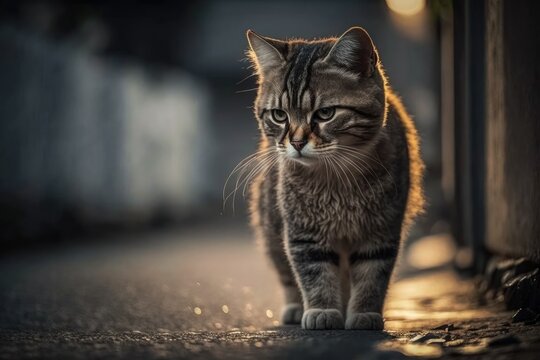 Photograph of a wild stray cat. Generative AI