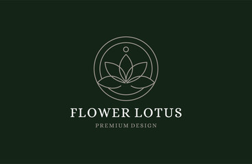 Lotus Flower Line logo Beauty Spa salon Cosmetics brand Linear.