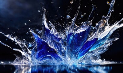 Obraz na płótnie Canvas Blue Water splashes on black - abstract freeze frame, Generative AI. 
