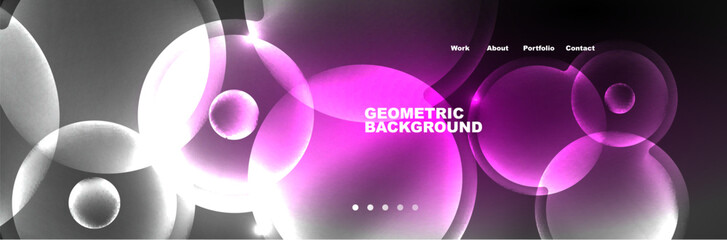 Shiny neon circles and bubbles, dark abstract background with blurred magic neon light, wallpaper design