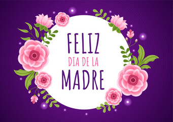 Feliz Día De La Madre Illustration with Celebrating Happy Mother Day and Cute Kids in Flat Cartoon Hand Drawn for Web Banner or Landing Page Templates