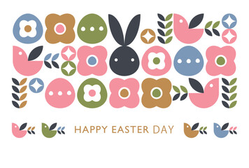 Easter card. Cute rabbit and simple Easter elements. For greeting cards, posters, flyers, invitation cards and banners.