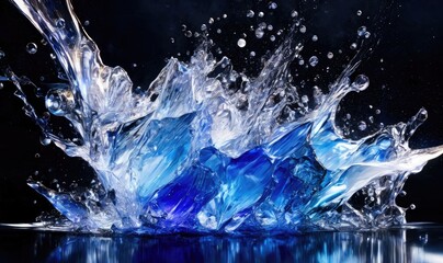 Fototapeta na wymiar Blue Water splashes on black - abstract freeze frame, Generative AI. 