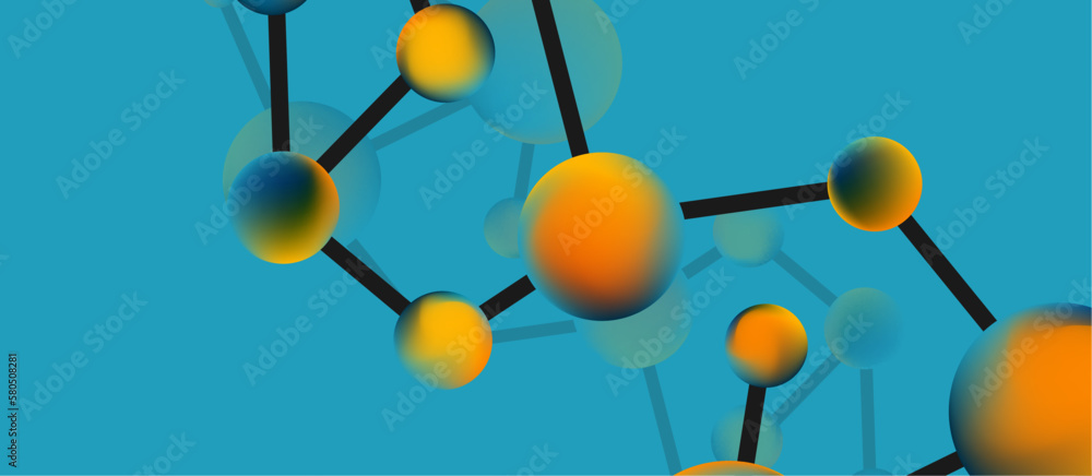 Poster line points connections geometric landing page background. fluid circles and spheres with liquid gra
