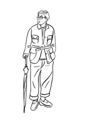 walking man holding hand drawn illustration