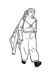 woman walking shopping free time art hand drawn illustration
