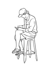 man sitting and talking on the phone draw vector illustration