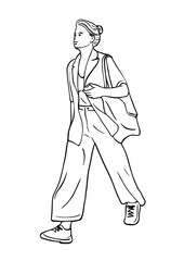 woman walking shopping free time art hand drawn illustration