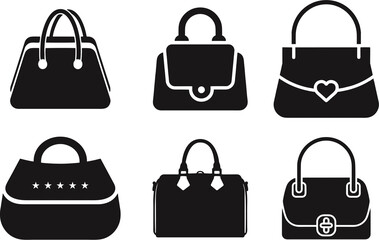 Set of Different fashion ladies hand bags. Flat designs on white background. Fashion, beauty and marketing icons.