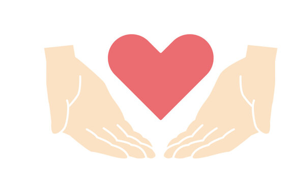 llustration  of image like Cheering up, helping people, supporting, being kind ,giving love (hands with pink heart)	
