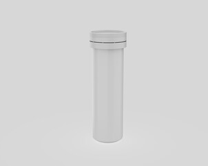 Round white matte aluminum tube with cap for effervescent or carbon tablets, pills, vitamins. Realistic packaging. 3d Illustration