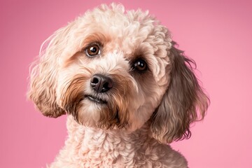 Portrait photography of a beautiful dog breed on a pink background. shot studios was. Funny pet select focus. Pet Lover concept . Pets indoors. Pet care and animals idea. front view. Generative AI