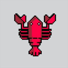 Pixel art lobster. Pixelated red lobster animal. sea lobster for the pixel art game and icon for website.