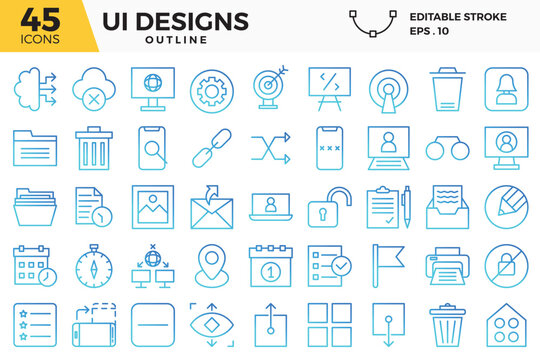 UI design (gradient outline) icons set.
The collections includes for web design, app design, UI design,business and finance ,network and communications and other.

