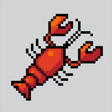 recommend clip art: Pixel art lobster. Pixelated red lobster animal. sea lobster for the pixel art game and icon for website.