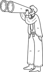 Businessman with binoculars illustration in doodle style
