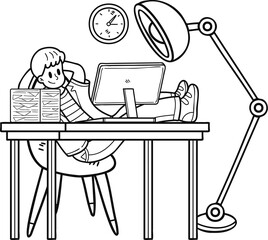 business men sit and relax at their desks illustration in doodle style