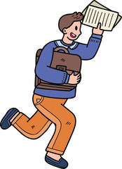 Young male businessman running to success illustration in doodle style