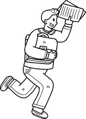 Young male businessman running to success illustration in doodle style