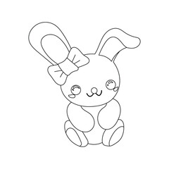 Rabbit. Rabbit drawing. Cartoon picture. Cute sitting position. Coloring line drawing.