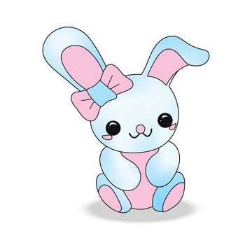 Rabbit. Rabbit drawing. Cartoon picture. Cute sitting position. Coloring line drawing.