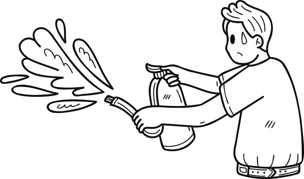business man extinguishing fire illustration in doodle style