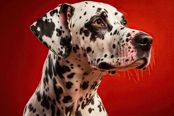 A picture of a dog with spots on a red background. Generative AI
