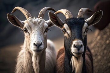 Two goats are staring at the camera. Generative AI