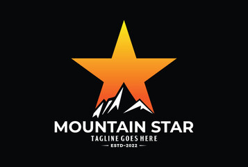 Simple Bold Black Mountain with Star for Adventure Outdoor logo design