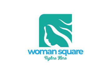 Square logo for beauty salon, face and skin care product, cosmetics, makeup or spa center with beautiful woman profile