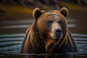 Naklejka na ściany i meble The grizzly bear is a type of brown bear that lives in North America. It is also called the North American brown bear or just grizzly. Generative AI