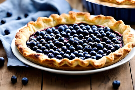 AI generated image of the delicious blueberry pie. Blueberry pie is a popular dessert in North America