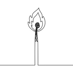Burning match continuous line vector illustration