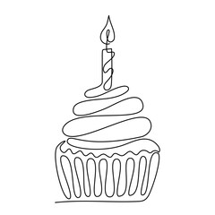 Birthday cake with candle one line drawing