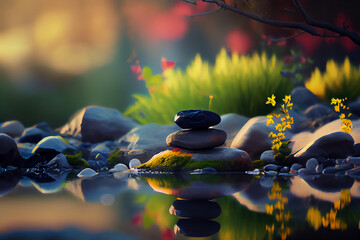 Colorful digital art design. beautiful landscape nature. meditation and relaxation place. wallpaper background. 