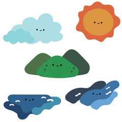 シンプルでかわいい自然のキャラクター　イラスト素材セット